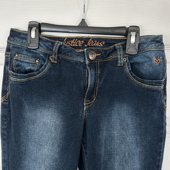 NWOT Dark blue Justice jeans with bright gold stitching - Picture 5 of 6